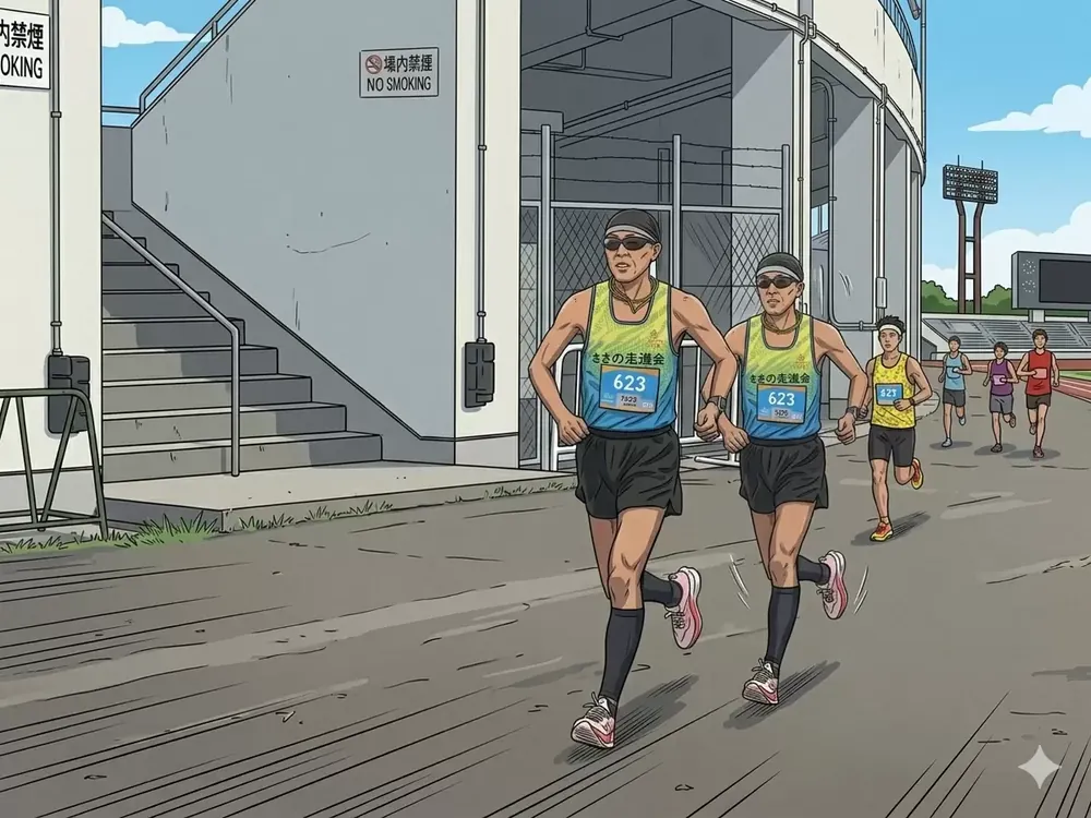 万博記念競技場の外周を走るランナー